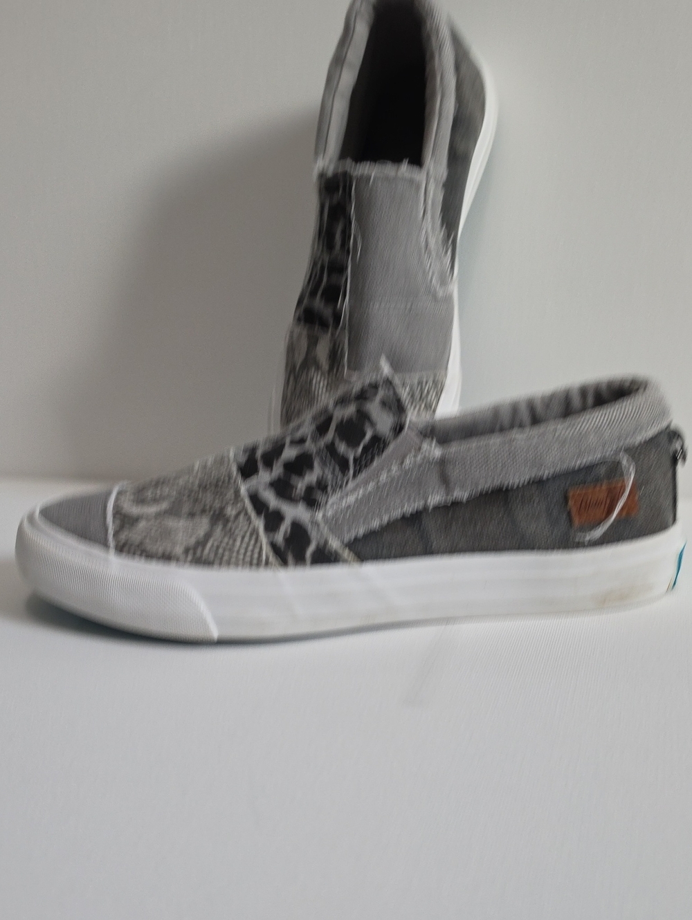 Blowfish Gray Canvas Slip-On with Leather Logo Patch